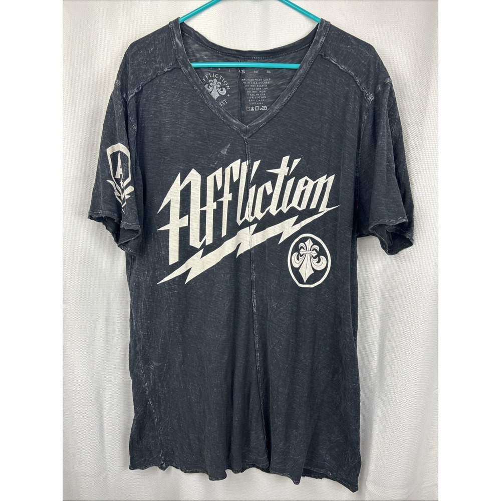 Affliction Live Fast Mens Black T-Shirt Size XL Cotton Distressed Y2K Skull